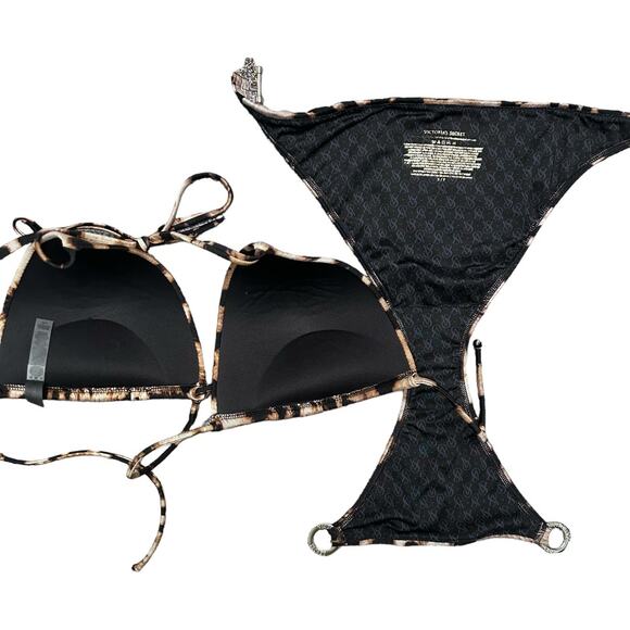 RARE NWOT Victoria’s Secret Gold Toggle Leopard Push Up Bikini Top LG Bottoms SM - Picture 8 of 8